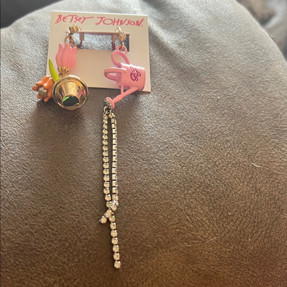Betsey Johnson Pink and Gold Mismatched Earrings